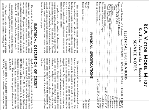 M107 ; RCA RCA Victor Co. (ID = 942888) Car Radio