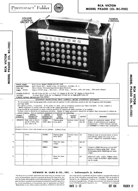 PX600 Globetrotter Ch= RC-1110; RCA RCA Victor Co. (ID = 3053949) Radio