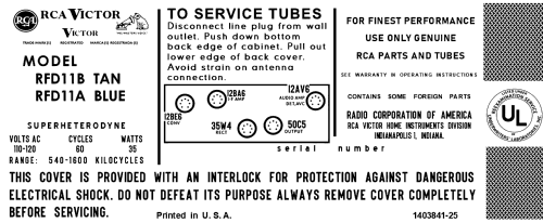 RFD11B; RCA RCA Victor Co. (ID = 3111047) Radio