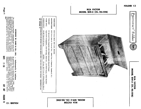 SHF-5 'Mark IV' Ch= RS-151B; RCA RCA Victor Co. (ID = 1909213) Sonido-V