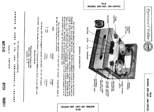 RCA Model SRT-301 Open Reel Tape Recorder - SAMS Photofact ™ 1953 - New NOS