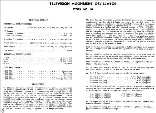 Television Alignment Oscillator 159 ; RCA RCA Victor Co. (ID = 990236) Equipment