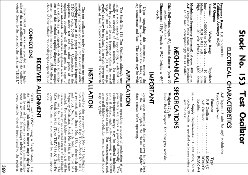 Test Oscillator 153; RCA RCA Victor Co. (ID = 978876) Equipment
