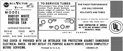 Timester Victor Clock Radio RHD10 /Y /A /B; RCA RCA Victor Co. (ID = 3040380) Radio