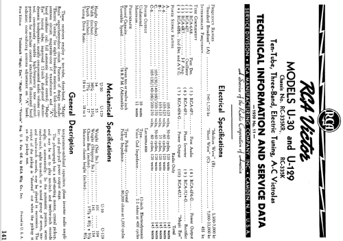 U129 Ch= RC-335K; RCA RCA Victor Co. (ID = 981062) Radio