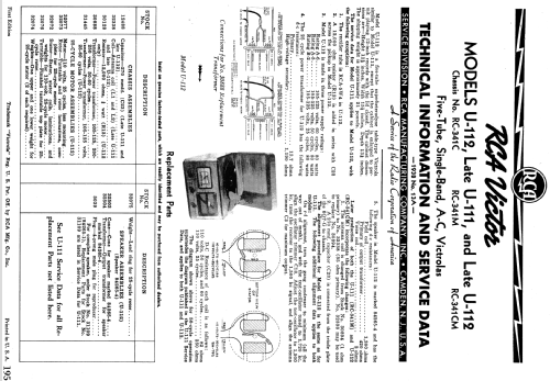 Victrola U-112 Ch= RC-341C; RCA RCA Victor Co. (ID = 976735) Radio