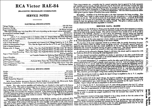 Victor RAE-84 Bi-Acoustic; RCA RCA Victor Co. (ID = 948513) Radio