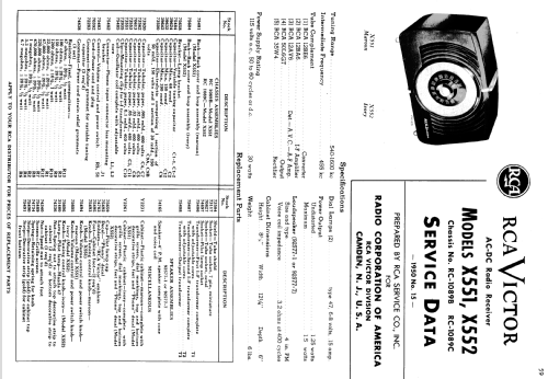 X-551 Ch= RC-1089B; RCA RCA Victor Co. (ID = 1375765) Radio