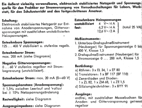 Labor-Netzgerät 125-400 Volt NE400; RIM bzw. Radio-RIM; (ID = 1709471) Ausrüstung