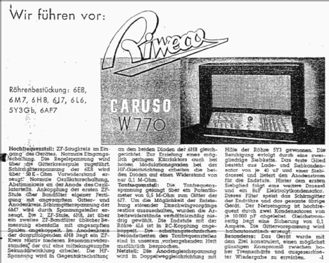 Caruso W770; Riweco-Saar - siehe (ID = 61510) Radio