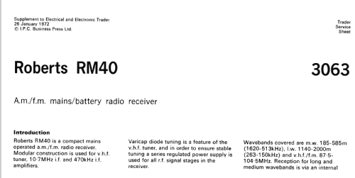 RM40; Roberts Radio Co.Ltd (ID = 1336448) Radio