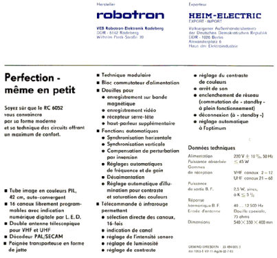 Color-Vision RC6052; Robotron-Elektronik (ID = 1978776) Television