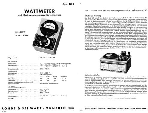 Wattmeter und Spannungsmesser UIT ; Rohde & Schwarz, PTE (ID = 1545606) Equipment