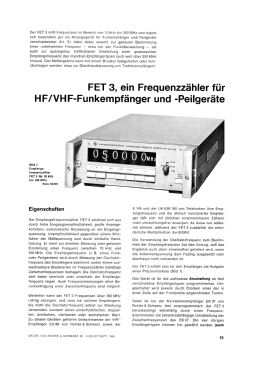 Empfangsfrequenzzähler FET3 BN4738; Rohde & Schwarz, PTE (ID = 3058719) Equipment