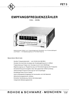 Empfangsfrequenzzähler FET3 BN4738; Rohde & Schwarz, PTE (ID = 3058722) Equipment