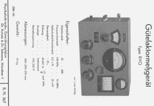 Gütefaktormesser RVQ ; Rohde & Schwarz, PTE (ID = 1880264) Equipment