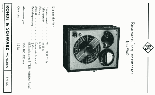 Resonanz-Frequenzmesser WAD; Rohde & Schwarz, PTE (ID = 2570166) Equipment