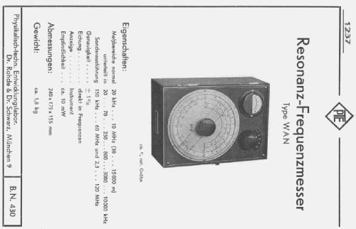 Resonanzfrequenzmesser WAN ; Rohde & Schwarz, PTE (ID = 1880270) Equipment