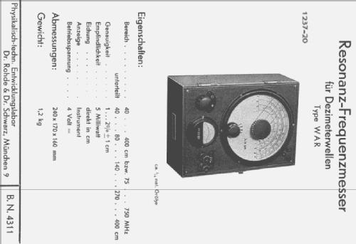 Resonanzfrequenzmesser WAR BN4311; Rohde & Schwarz, PTE (ID = 1880272) Equipment