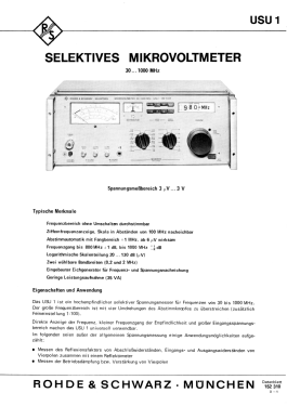 Selektives Mikrovoltmeter USU1 ; Rohde & Schwarz, PTE (ID = 2912580) Equipment