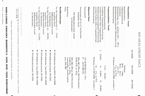 SHF-Mess-Sender SMCK BN 410420, 410430, 410440; Rohde & Schwarz, PTE (ID = 2669471) Equipment