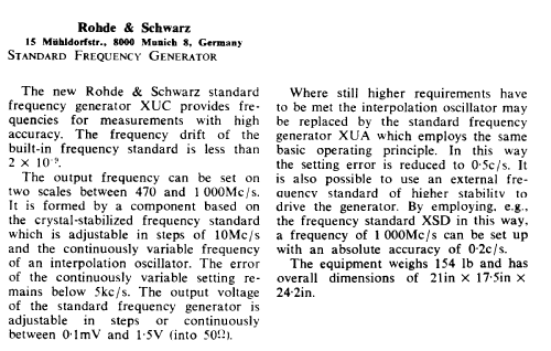 Normalfrequenz-Generator - Frequency Synthesizer XUC BN 444467; Rohde & Schwarz, PTE (ID = 2879361) Equipment