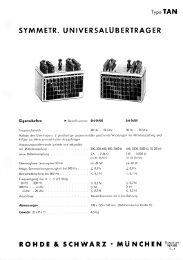 Symmetrischer Universal-Übertrager TAN BN 96901; Rohde & Schwarz, PTE (ID = 2873990) Equipment