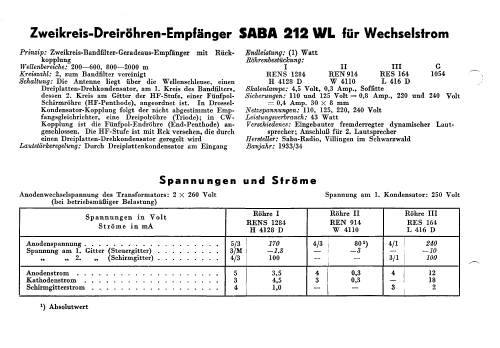 212WL; SABA; Villingen (ID = 2468240) Radio