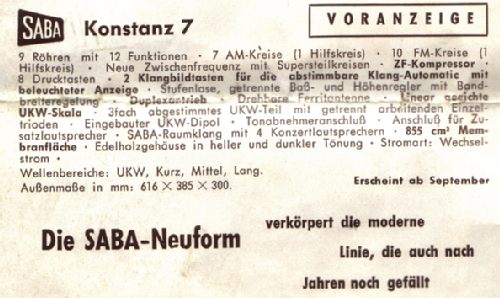 Konstanz 7; SABA; Villingen (ID = 29341) Radio