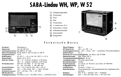 Lindau W52; SABA; Villingen (ID = 9829) Radio