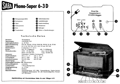 Phonosuper 6-3D; SABA; Villingen (ID = 10182) Radio