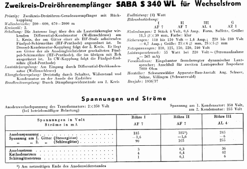 S-340WL 340WL; SABA; Villingen (ID = 3075498) Radio