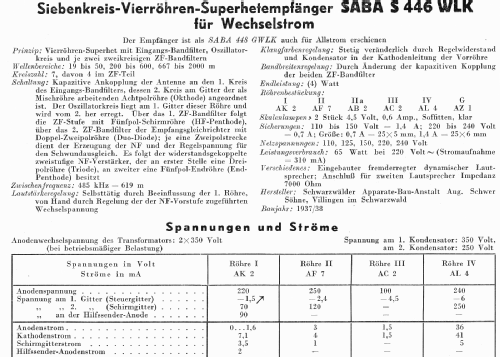 S-446WLK 446WLK; SABA; Villingen (ID = 3078828) Radio