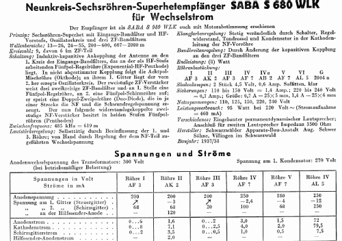 S-680WLK 680WLK; SABA; Villingen (ID = 3076436) Radio