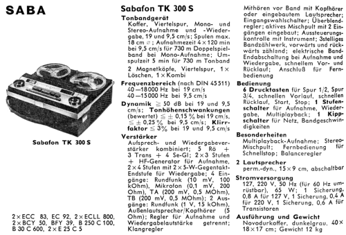 Sabafon TK300S; SABA; Villingen (ID = 2174676) Reg-Riprod