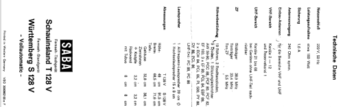 Schauinsland T128V Vollautomatic; SABA; Villingen (ID = 147650) Television