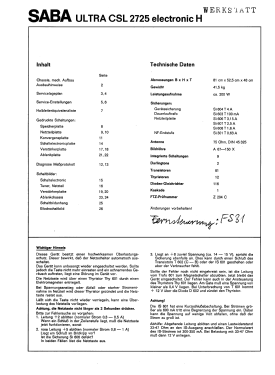 Ultra CSL Electronic 2725; SABA; Villingen (ID = 2871131) Television