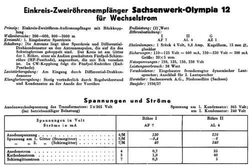 Olympia 12; Sachsenwerk bis 1945 (ID = 50416) Radio