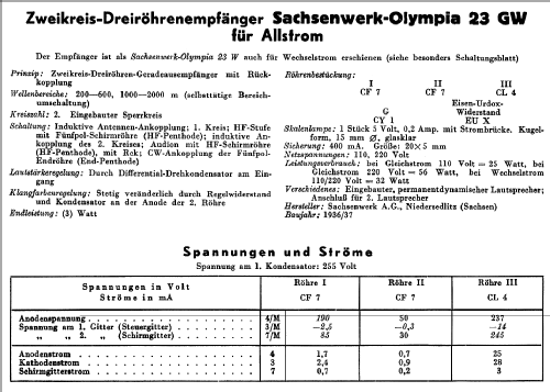 Olympia 23GW; Sachsenwerk bis 1945 (ID = 50418) Radio