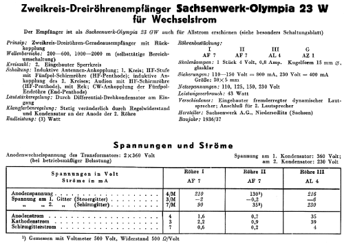 Olympia 23W; Sachsenwerk bis 1945 (ID = 50420) Radio