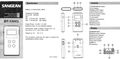 FM Stereo/AM Pocket Receiver DT-120CL; Sangean; Chung Ho (ID = 3029622) Radio