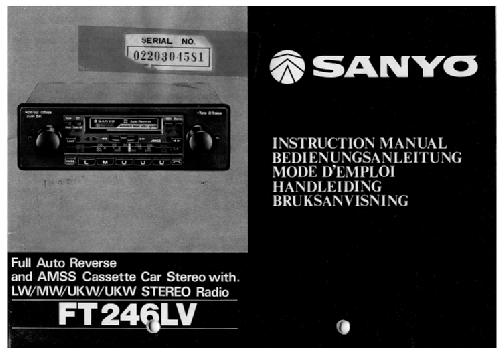 Cassette Car Stereo Deck withTuner FT-246LV; Sanyo Electric Co. (ID = 1414420) Car Radio