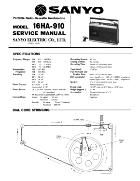 Portable Radio Cassette Recorder 16HA-910; Sanyo Electric Co. (ID = 2999215) Radio