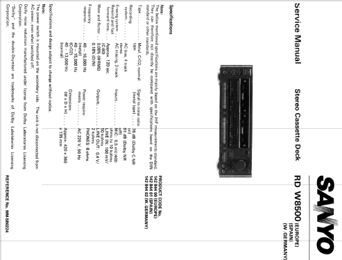 Stereo Double Cassette Deck RD W8500; Sanyo Electric Co. (ID = 1500324) R-Player