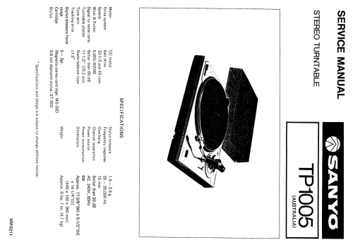 Stereo Turntable TP-1005A; Sanyo Electric Co. (ID = 2082495) R-Player