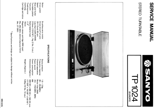 Stereo Turntable TP 1024; Sanyo Electric Co. (ID = 1535833) R-Player