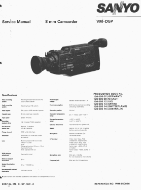 Video Camera Recorder 8 Top D5 VM-D5P; Sanyo Electric Co. (ID = 2738739) Reg-Riprod