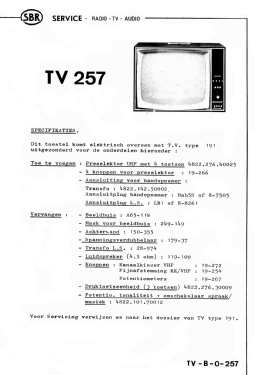 TV-ontvanger 257; SBR Société Belge (ID = 3105636) Television