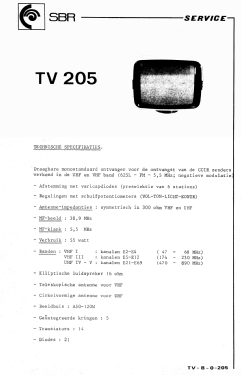 Draagbare TV ontvanger 205; SBR Société Belge (ID = 3120491) Television