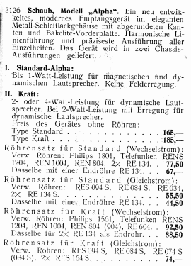 Alpha-Kraft W; Schaub und Schaub- (ID = 2858207) Radio